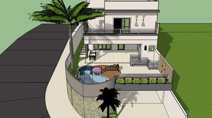 projeto arquitetura planta casa sobrado 03 andares garagem subsolo terreno aclive esquina 10x25 condominio limeira
