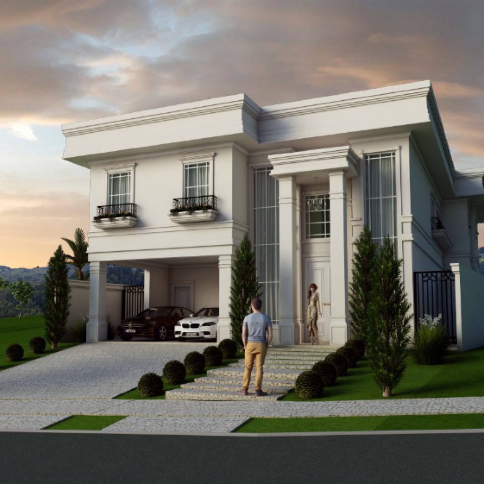 Projeto planta casa Fachada clássica sobrado arquitetos em campinas alphaville terreno 12×30