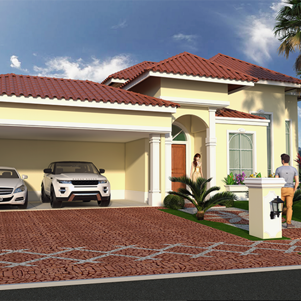 Projeto Casa Clássica Térrea em Terreno de Esquina Condomínio Fechado