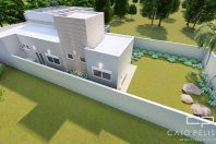 Planta Casa Terrea Terreno Aclive 12×30 Condominio Fundo Alto com Desnivel 3 suites Fachada Moderna