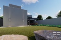 Planta Casa Terrea Terreno Aclive 12×30 Condominio Fundo Alto com Desnivel 3 suites Fachada Moderna