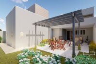 Planta Casa Terrea Terreno Aclive 12×30 Condominio Fundo Alto com Desnivel 3 suites Fachada Moderna