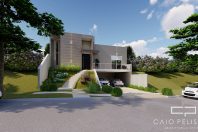 Planta Casa Terrea Terreno Aclive 12×30 Condominio Fundo Alto com Desnivel 3 suites Fachada Moderna
