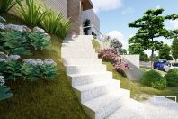 Planta Casa Terrea Terreno Aclive 12×30 Condominio Fundo Alto com Desnivel 3 suites Fachada Moderna