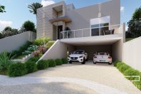 Planta Casa Terrea Terreno Aclive 12×30 Condominio Fundo Alto com Desnivel 3 suites Fachada Moderna