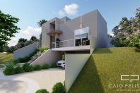 Planta Casa Terrea Terreno Aclive 12×30 Condominio Fundo Alto com Desnivel 3 suites Fachada Moderna