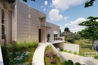 Planta Casa Terrea Terreno Aclive 12×30 Condominio Fundo Alto com Desnivel 3 suites Fachada Moderna